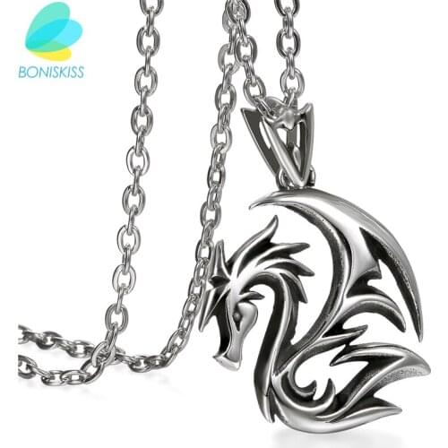 Boniskiss Classic Silver Color Dragon Necklace Gothic Pendant Movie Stainless Steel Jewelry For Men And Women Colar Masculino