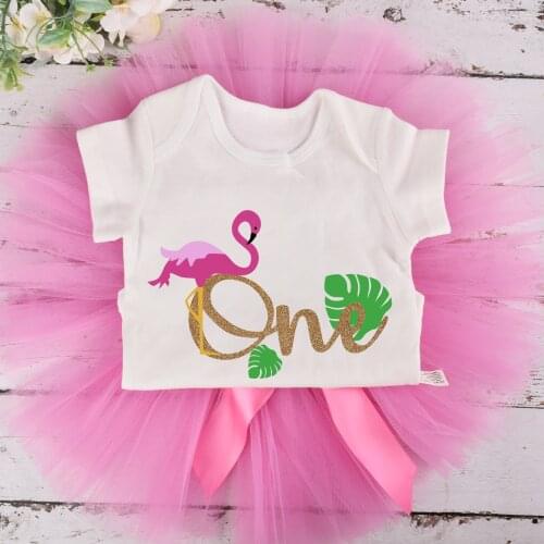Baby Girls Flamingo Birthday Tutu outfit 1st Birthday Party costume Toddler Photo Props Cake Smash Summer Clothes Set
