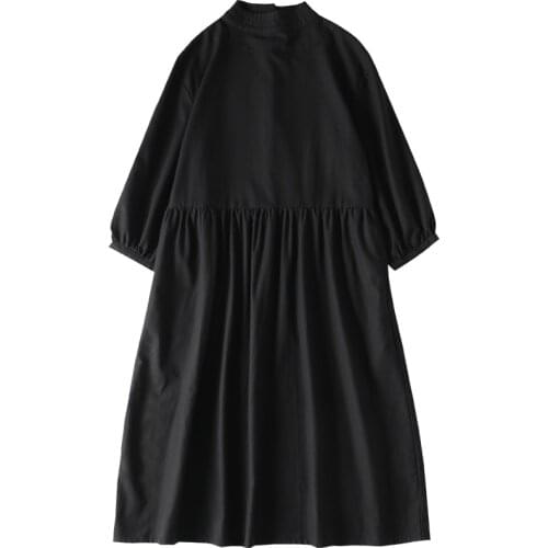 Mori Girl Japanese Lantern Sleeve Loose Waist Cotton Linen Dress Was Thin Female Long Dress