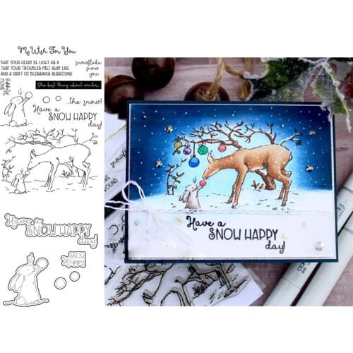 Snow Happy Clear Stamps with Metal Cutting Dies for Diy Scrapbooking Paper Cards Silicone Transparent Stempels Seal