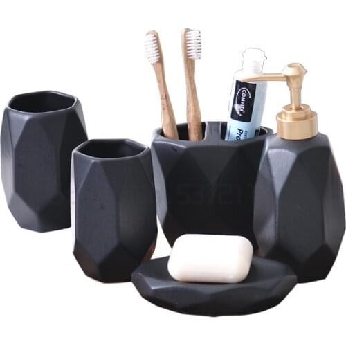 Nordic bath matte white black simple ceramic bathroom five pieces toothbrush holder lotion bottle soap box bathroom wash set