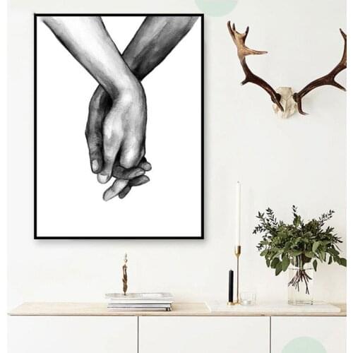 Nordic Frameless Black And White Canvas Lover For Living Room Decorative Painting Holding Hands Wall Art Poster