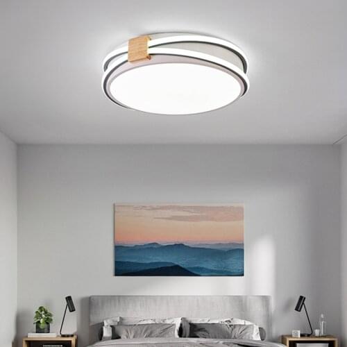 Modern Minimalist Round&Square Living Room LED Ceiling Lamp Nordic Wood&Iron Art Master Bedroom Hall Lighting Decoration