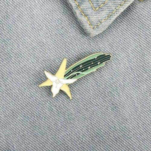 Luminous Enamel Pin Comet Orchid Long-beaked Hawk Moth Brooches Bag Lapel Pin Badge Jewelry Gift for Kids Friends