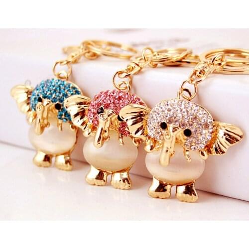 Creative Cartoon Opal Elephant Car Key Chain Ladies Key Ring Metal Pendant Small Gift Ornament