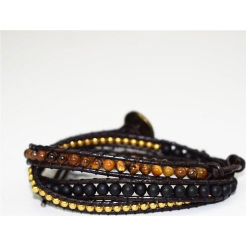 Unique Mixed Triple Simple Leather Beaded Bracelet Tiger Eye Copper Black Beaded Beaded Bracelet Friendship Bracelets Jewelry