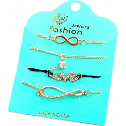 VAKKI Women Charming Rhinestones Love Braided Bracelets Jewelry Gold Color 8 Charm Bangles For Girl