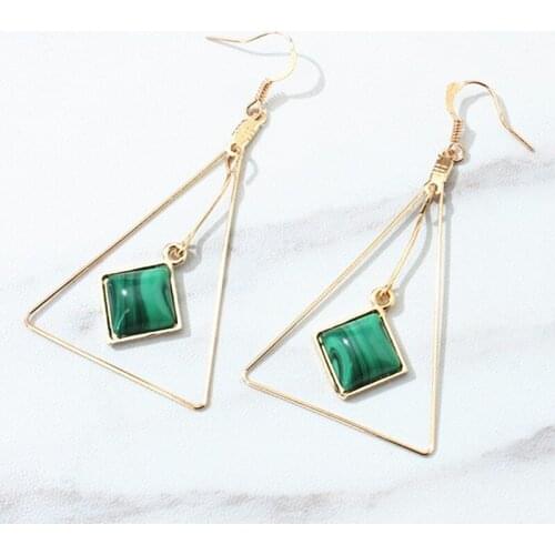 Fashion hot Gold Color Triangle Earrings For Women 2020 Popular Geometric Green Texture Stone Square Stud Earrings Jewelry Gift