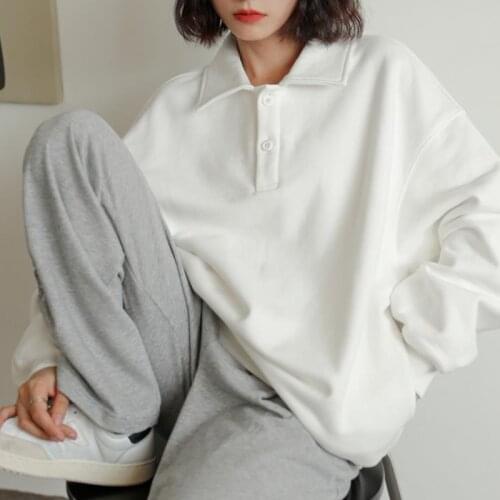 Hoodies Women No Hat Turn-down Collar Button Harajuku All-match Baggy Streetwear Couple Korean Style Leisure Trendy Sweatshirts