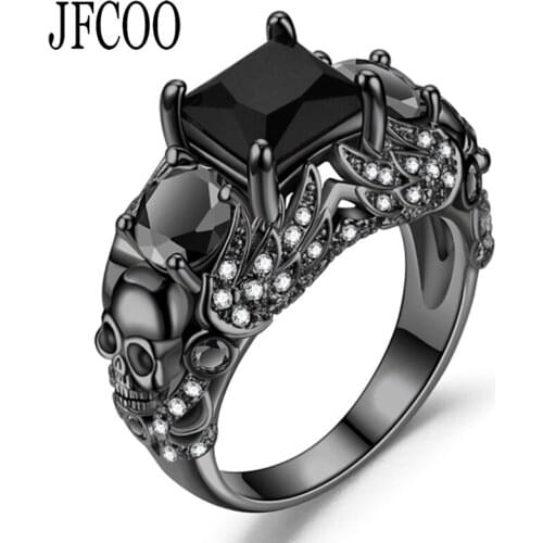 Angel Skull Ring Women Purple Crystal CZ Rings Black Wedding Jewelry Dropshipping