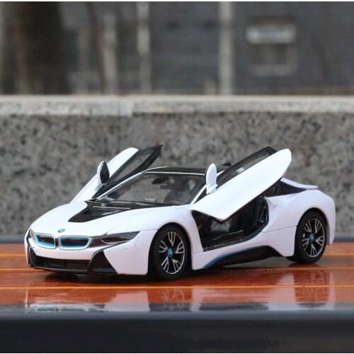 1:24 BMW I8 White Car Alloy Car Model Simulation Car Decoration Collection Gift Toy Die Casting Model Boy Toy