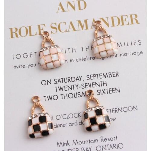 10pcs/lot Lady Bag Enamel Charms With Rhinestone Fit DIY Bracelet Necklace Hair Jewelry Accessory DIY Craft