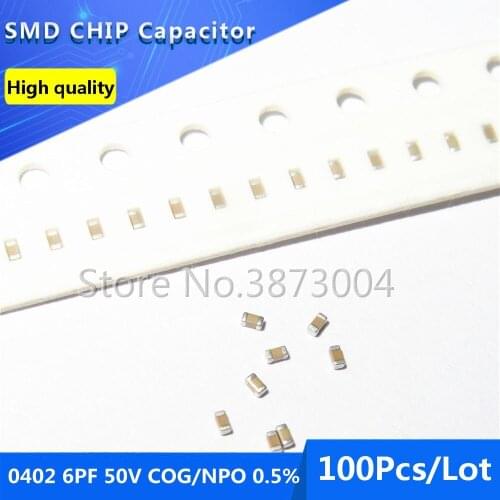 100pcs 0402 6PF 50V COG/NPO 0.5% Thick Film Chip Multilayer Ceramic Capacitor