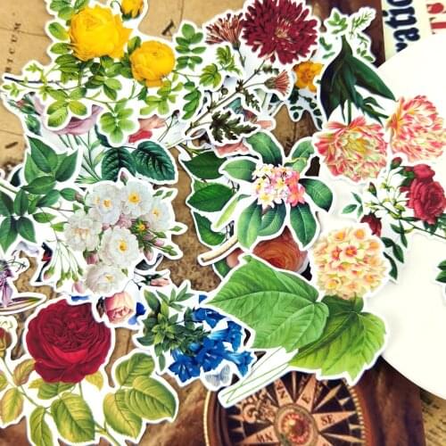 15pcs Water color Retro Flower sticker Planner Scrapbooking DIY Notebook Chrysanthemum Sticker/ Gilrs Romantic Rose Sticker