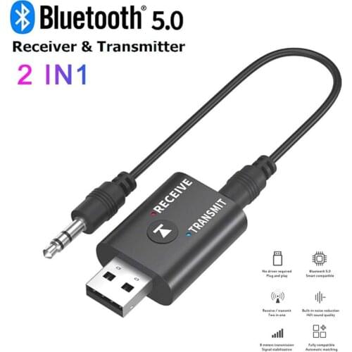 2 IN 1 USB Bluetooth 5.0 Audio Receiver 3.5mm Jack Aux Stereo Car Wireless Transmitter Adapter For TV Car PC Speaker