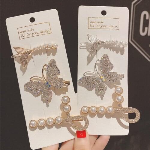 3Pcs/Set Butterfly fishtail pearl hairpin