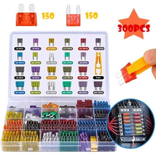 300PCS Car Fuses 2A 3A 5A 7.5A 10A 15A 20A 25A 30A 35A 40A Amp with Box Clip Assortment Auto Blade Type Fuse Set Truck #1224