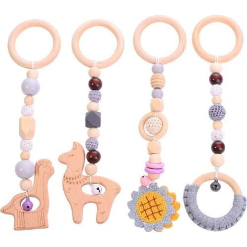 4 pcs/set Baby Room Hanging Decor Ornaments Wood Chain Rattle Toys Kids Gym Play Rack Ring-pull Hanging Decoration Accessorie