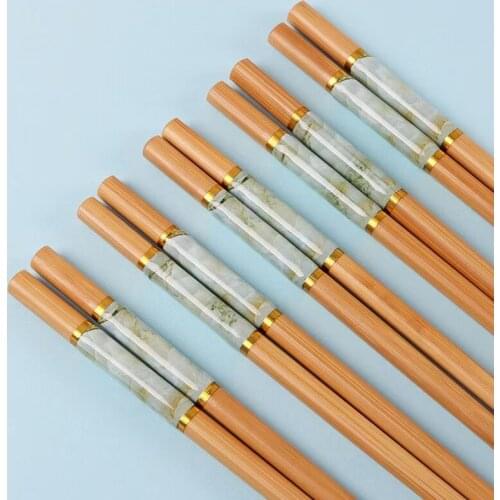 5 Pairs Chopsticks 24cm Portable Tableware Bamboo Chopsticks Marble Chopsticks Mildew-proof Non-slip Sushi Noodles Chopsticks