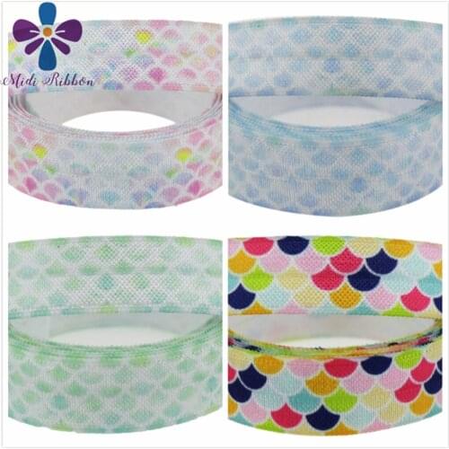 5/8"16mm Scale Series Gradient Color Rainbow Patterns Printed Fold Over Elastic Ribbon DIY Gift Packing Wrap 50Yards/Roll