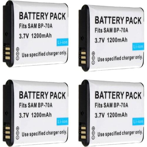 4Pcs BP70A BP-70A 1200mAh Camera Battery for Samsung ST60 ST61 ST70 ST71 ES65 ES67 ES70 ES71 ES73 ES74 SL50 SL600 SL605 PM189