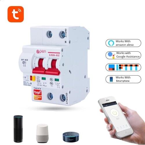 OPEN Tuya(smart home) 2P WiFi Circuit Breaker Remote control overload short circuit protection Amazon Alexa Google home for Sma