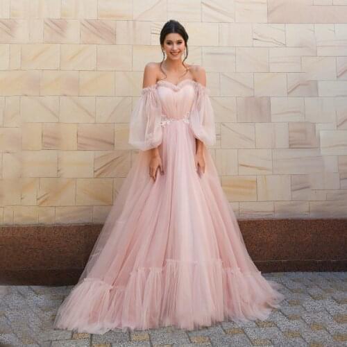 Off the Shoulder Pink Tulle Ball Gown Wedding Dress with Detachable Long Sleeves Lace Up Bridal Dress vestido de casamento