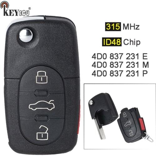 KEYECU 315MHz ID48 P/N: 4D0 837 231 E/ 4D0 837 231 M/ 4D0 837 231 P Flip 4 Btn Remote Key Fob for Audi A2 A4 A6 A8 S8 TT Quattro