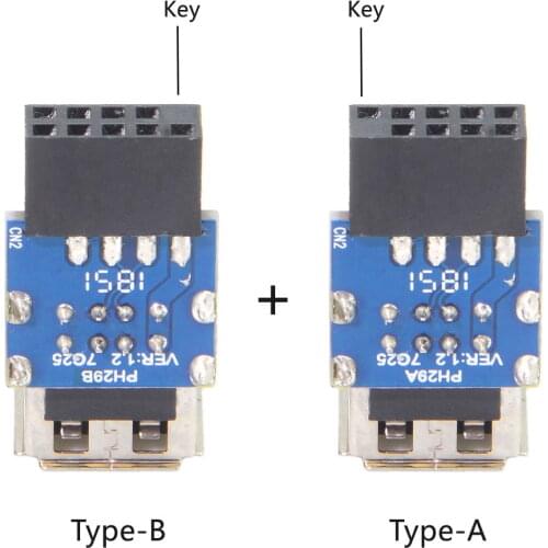 Chenyang 2pcs USB 2.0 Type-A Female / USB 2.0 Type-B Female to 9Pin/10Pin Motherboard Female Header Adapter Converter