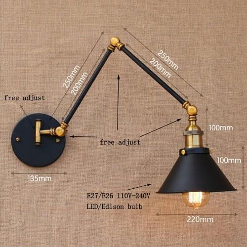 Loft Black Vintage Industrial Style Adjustable Long Arm Retro Wall Lamp E27 Led Bulb Lights For Home Hallway Bedroom Living Room