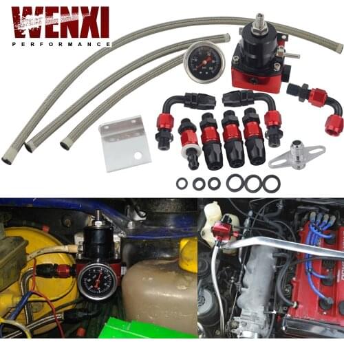 Black&Red Universal fpr AN6 Fitting EFI fuel pressure regulator For 7MGTE MKIII with hose line.Fittings.Gauge WX7842BKRD