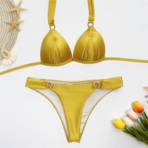 Pure color straps Ladies swimsuit Split swimsuit Beach swimwear Vacation swimwear 2-piece set Bikini