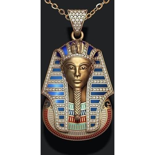 Egyptian Fashion Pharaoh Stainless Steel Gold Plated Necklace Zircon Pendant Fashion Jewelry Sphinx Pendant Retro Accessory