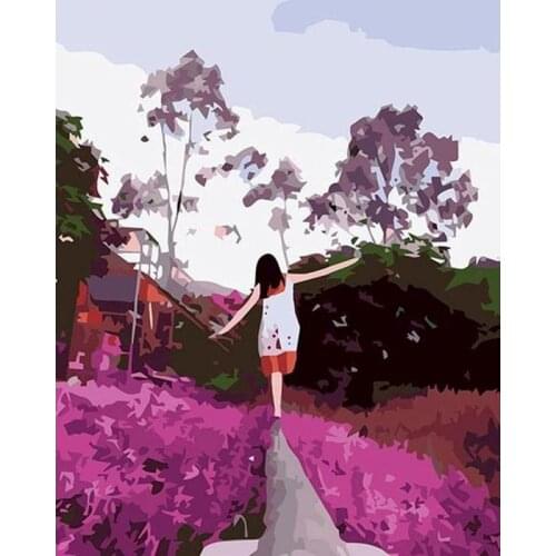 GATYZTORY Frame DIY Painting By Numbers Purple Lavender Girl Wall Art Picture Acrylic Home Decors Artwork Diy Gift