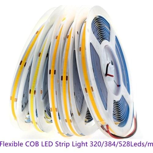 5m/lot 8mm/10mm COB Flexible LED Strip Light 320/384/528Leds/m CRI Super Bright LED Bar Light Tape DC12V/24V for Decor Lighting