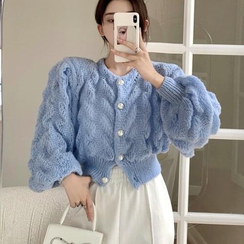 Autumn Winter Korean Fashion Vintage Knitted Cardigan Women Warm All-match Oversized Sweater Crop Top Ladies Casual Pull Femme