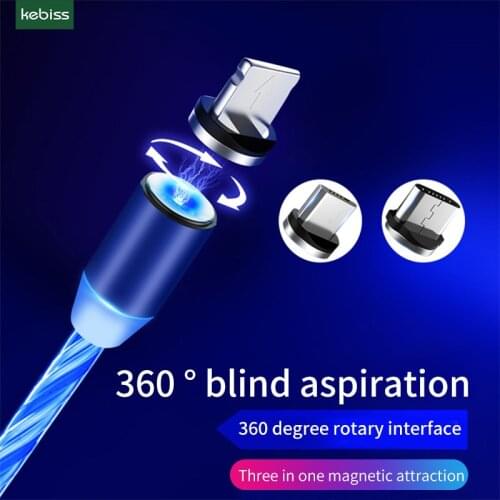 Kebiss Glow LED Lighting Fast Charging Magnetic USB Type C Cable Magnetic Cable USB Micro Charger Cable Wire for Samsung xiaomi