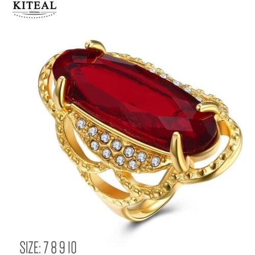 KITEAL Best Gift Titanium Steel Red size 10 7 8 9 man ring red big glass zircon Punk men jewelry opal christmas gift