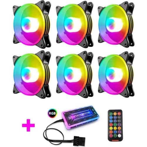 Coolmoon 120mm Cooling Fan PC Computer Case RGB Fan with Controller Kit Quiet Computer Chassis Heatsink Radiator CPU Cooler