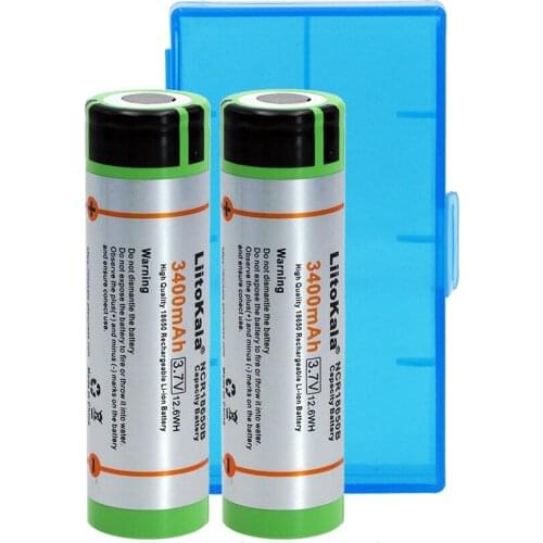 Liitokala 2PCS New Original NCR18650B 3400mAh battery 3.7V Li-ion Rechargeable battery for powerbank +18650 BOX