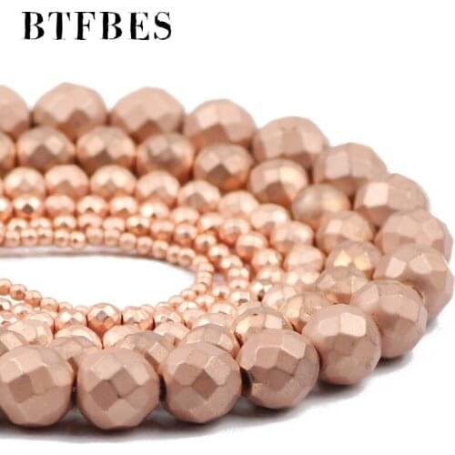 Matte Rose Gold Faceted Round Natural Hematite Stone Loose Beads 2/3/4/6/8/10mm For Charm Jewelry bracelets Making Diy
