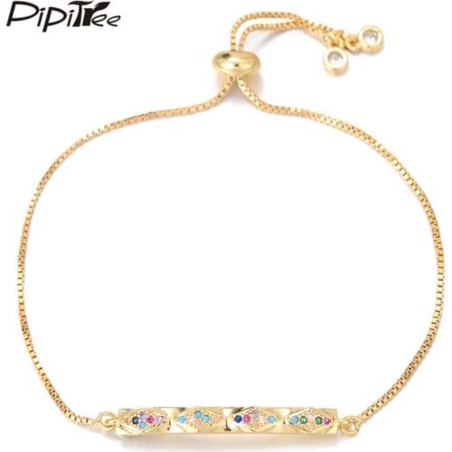 Pipitree Copper Gold Color Long Stick Charm Bar Bracelet Trendy Slider Chain Cubic Zirconia Bracelets for Women Fashion Jewelry