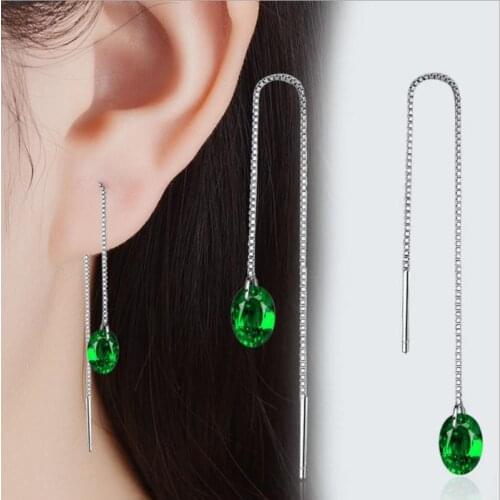 Fashion Green Crystal Stones Water Drop Earrings For Girl Lady Party Accessories Silver 925 Women Tassel Earrings Jewelry