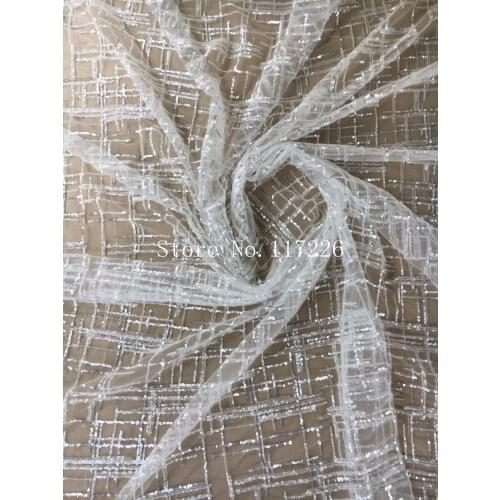 Fashion design shining sequins embroidery african tulle mesh fabric for wedding dress/evening dress in white color JRB-35698