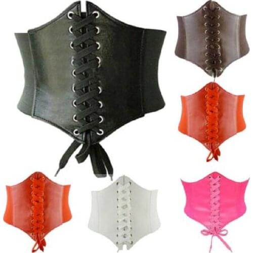 PU Leather Hot Sale Fashion Women Lace Up Corset Bandage Solid Waist Belt Stretchy Elastic Wide Belt Shape-Making Belt