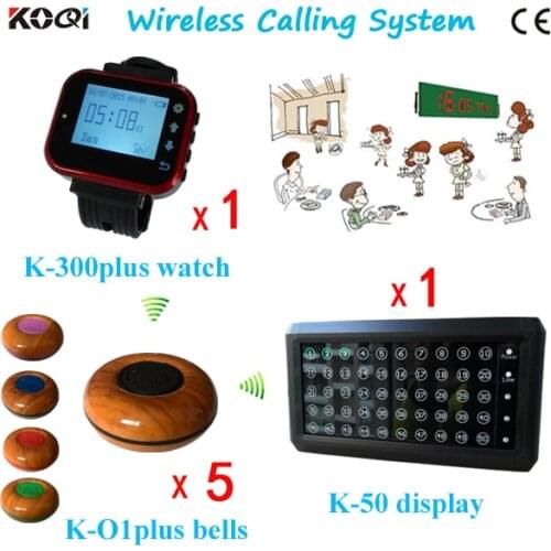 Table Call System for Restaurant with LED Display Receiver K-50 Transmitter Bell Button K-O1plus Pager Watch K-300plus