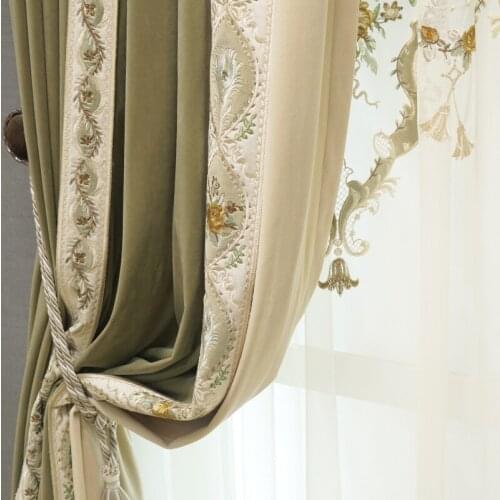New High-end French Curtains for Living Dining Room Bedroom Luxury Pure Color Light Luxury Embroidered Curtains