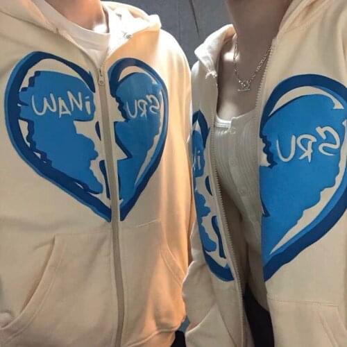 Autumn/Winter Zip-up Love Hoodie vintage Casual y2k Oversized Long Sleeve Sweatshirt Harajuku streetwear Punk E-girl outerwear