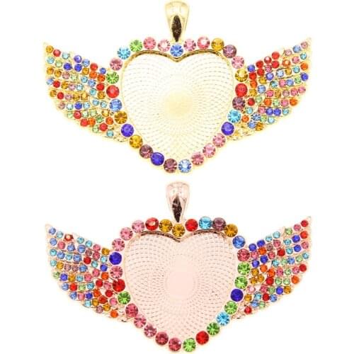 3PCS Heart-shaped Pendant Base DIY Jewelry Making Wing Necklace Chains 25mm Alloy Tray Crafts Accessories Jewellry Findings