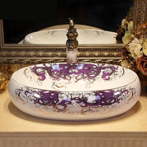 Oval Tabletop Basin Ceramic Art Basin ceramic Wash basin bathroom sink